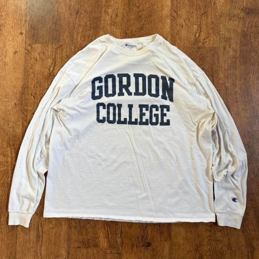 Champion Mens Gordon College Lion Graphic Long Sleeve Shirt White XXL Distressed
